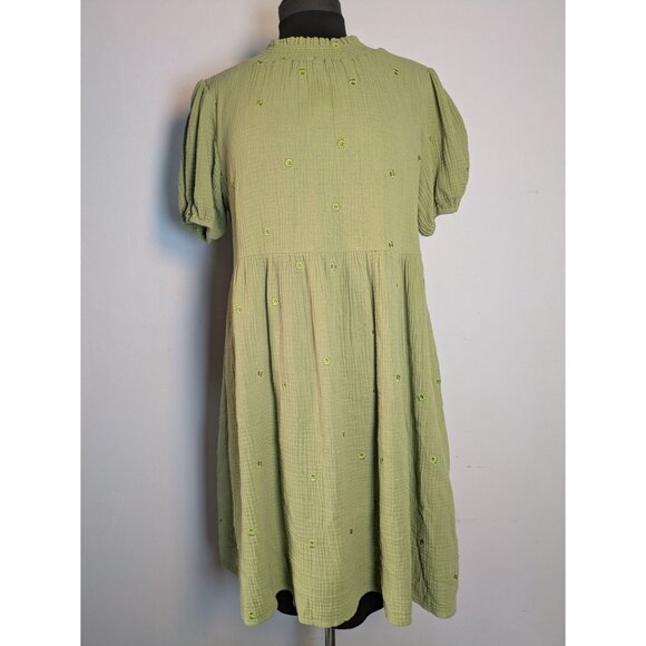 Roolee Green Embroidered Floral Puff Sleeve Smocked Dress Size M - Picture 2 of 10